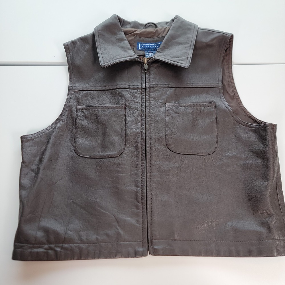Women's My Clothes sz Large‎ 100% Genuine Leather Brown Vest Biker Sleeveless L
